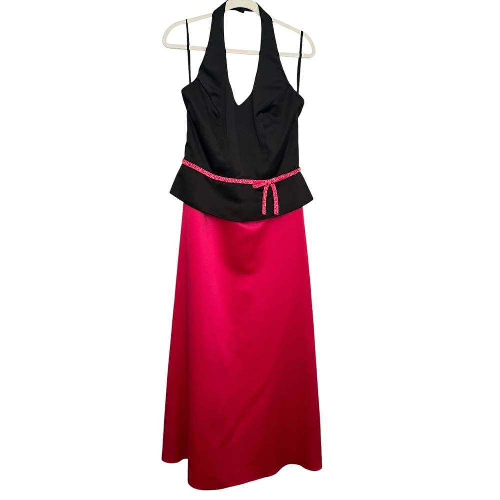 Alexia Designs Colorblock Halter Formal Gown Black Pink Satin Size 14 Style 1902